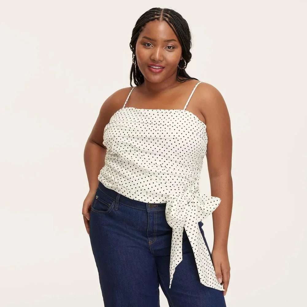 New! Kate Spade x Target Small Mini Polka Dot Ruched Linen Tank Top White Size S